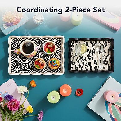American Art Décor Leopard & Zebra Set of 2 Scalloped Serving Trays Table Decor