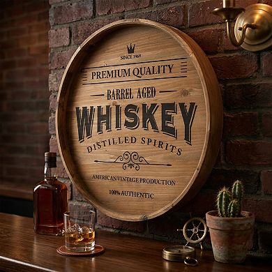 American Art Décor Rustic Whiskey Barrel Wood Plaque Wall Decor