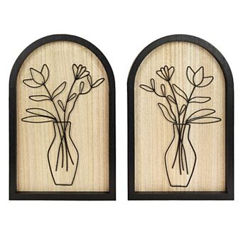 American Art Décor Arched Wire Bouquet Wood Frame Wall Decor 2 pc Set
