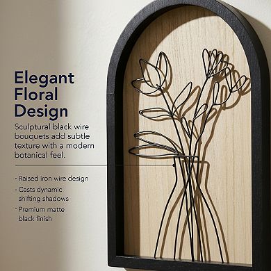 American Art Décor Arched Wire Bouquet Wood Frame Wall Decor 2-Piece Set