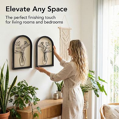 American Art Décor Arched Wire Bouquet Wood Frame Wall Decor 2-Piece Set