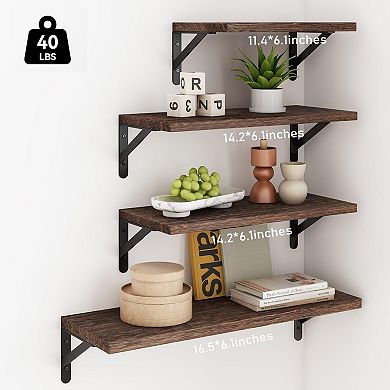 Floating Wall Shelves Set of 4 Wood Metal Brackets Multi-Functional Home Decor