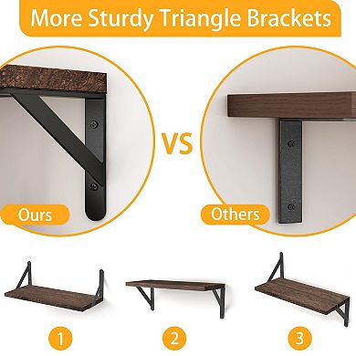 Floating Wall Shelves Set of 4 Wood Metal Brackets Multi-Functional Home Decor
