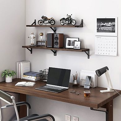 Floating Wall Shelves Set of 4 Wood Metal Brackets Multi-Functional Home Decor