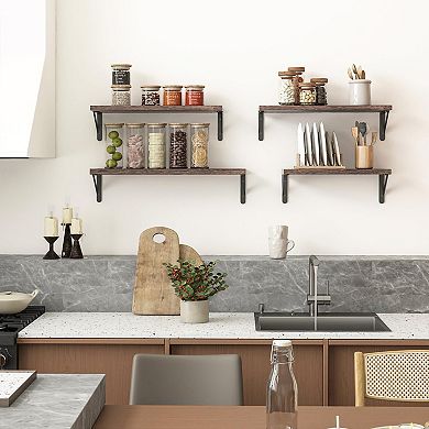 Floating Wall Shelves Set of 4 Wood Metal Brackets Multi-Functional Home Decor