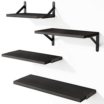 Floating Wall Shelves Set of 4 Wood Metal Brackets Multi-Functional Home Decor