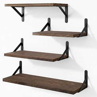 Floating Wall Shelves Set of 4 Wood Metal Brackets Multi-Functional Home Decor