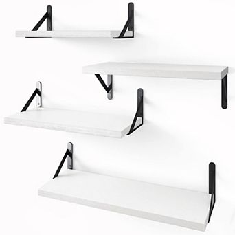 Floating Wall Shelves Set of 4 Wood Metal Brackets Multi-Functional Home Decor