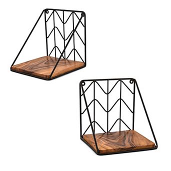Floating Shelves Iron Wood Rustic Display Ledges Set of 2 Heavy Duty Frame