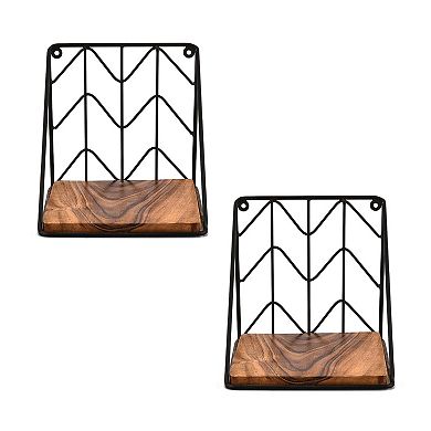 Floating Shelves Iron Wood Rustic Display Ledges Set of 2 Heavy Duty Frame