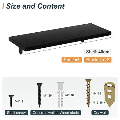 6 Piece Wood Floating Shelves Set Wall Mounted Storage Decor