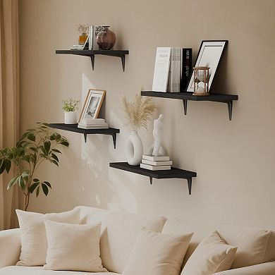 6 Piece Wood Floating Shelves Set Wall Mounted Storage Decor