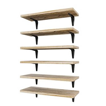 6 pc Wood Floating Shelves Set Wall Mounted Storage Decor