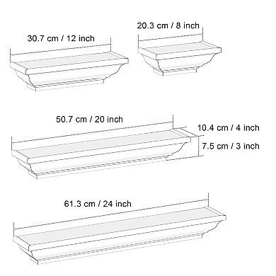 Solid Wood Floating Shelves Set of 4 Display Ledge Storage Wall Shelves for Bedroom Living Room