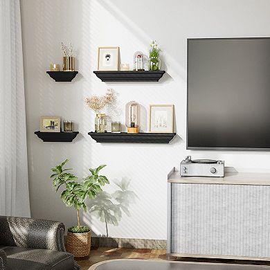 Solid Wood Floating Shelves Set of 4 Display Ledge Storage Wall Shelves for Bedroom Living Room