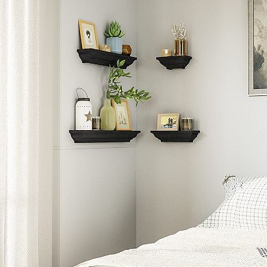 Solid Wood Floating Shelves Set of 4 Display Ledge Storage Wall Shelves for Bedroom Living Room