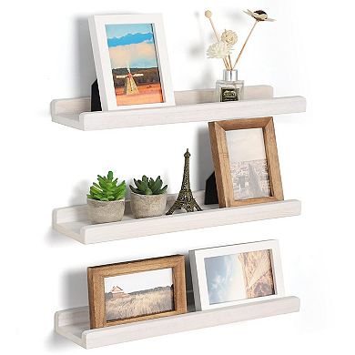 Rustic Wood Floating Ledge Shelves Set of 3 Storage Display Wall Mounted