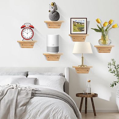 Small Floating Wood Shelves Wall Mounted for Decor Plants Lamp Display Solid Pine 8x6 Inch