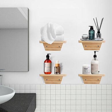 Small Floating Wood Shelves Wall Mounted for Decor Plants Lamp Display Solid Pine 8x6 Inch