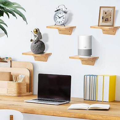 Small Floating Wood Shelves Wall Mounted for Decor Plants Lamp Display Solid Pine 8x6 Inch
