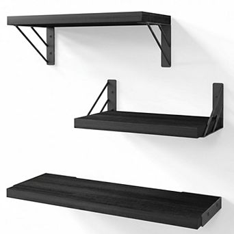 Rustic Wood Floating Shelves Set of 3 Sturdy Wall Mounted Storage for Bedroom Living Room Office