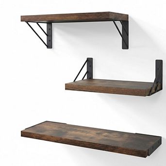 Rustic Wood Floating Shelves Set of 3 Sturdy Wall Mounted Storage for Bedroom Living Room Office