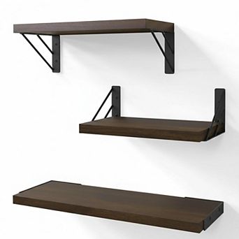 Rustic Wood Floating Shelves Set of 3 Sturdy Wall Mounted Storage for Bedroom Living Room Office