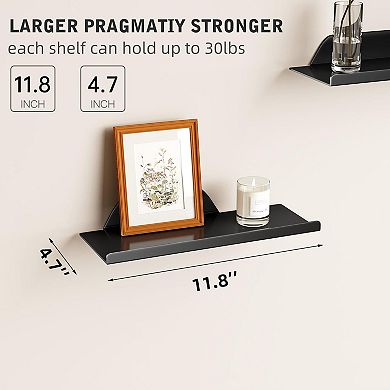 All-Metal Floating Wall Shelves Heavy-Duty Storage Modern Decor For Home