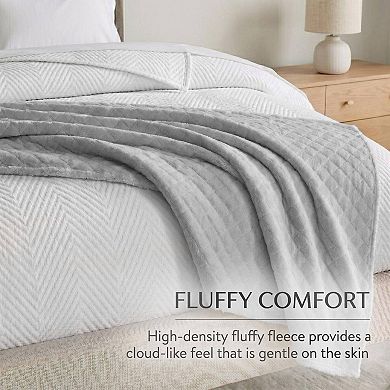 SUPERIOR Holly Modern Grid Embossed Soft Fluffy Fleece Throw Blanket