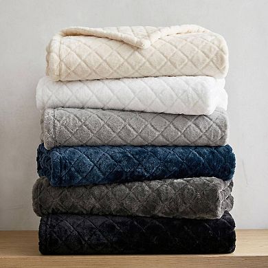 SUPERIOR Holly Modern Grid Embossed Soft Fluffy Fleece Throw Blanket
