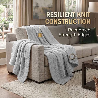 SUPERIOR Hope Herringbone Chevron Fluffy Fleece Throw Blanket