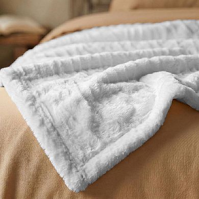 SUPERIOR Kacey Luxe Ribbed Corduroy Fluffy Fleece Throw Blanket