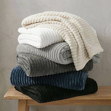SUPERIOR Kacey Luxe Ribbed Corduroy Fluffy Fleece Throw Blanket