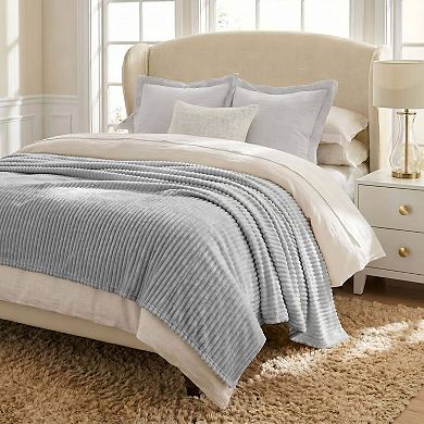 SUPERIOR Kacey Luxe Ribbed Corduroy Fluffy Fleece Throw Blanket