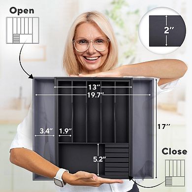 Expandable Bamboo Kitchen Drawer Organizer 8 Compartments Utensil Cutlery Tray