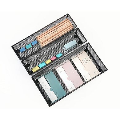 3 Pack Mesh Flatware Drawer Organizer Non-Slip Steel Storage Tray