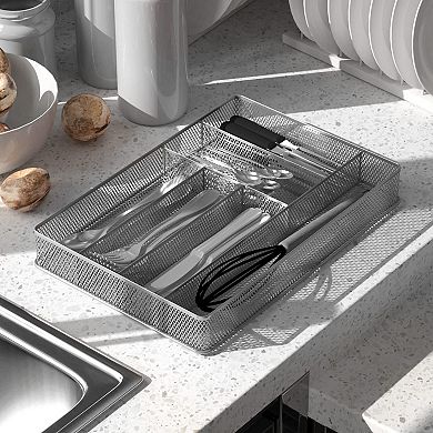 Silverware Organizer 6 Slots Non-slip Mesh Kitchen Drawer Metal Utensil Cutlery Holder Tray
