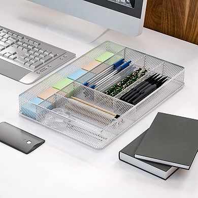 Silverware Organizer 6 Slots Non-slip Mesh Kitchen Drawer Metal Utensil Cutlery Holder Tray