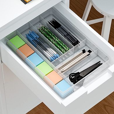 Silverware Organizer 6 Slots Non-slip Mesh Kitchen Drawer Metal Utensil Cutlery Holder Tray
