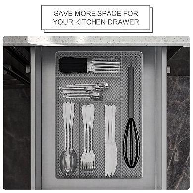 Silverware Organizer 6 Slots Non-slip Mesh Kitchen Drawer Metal Utensil Cutlery Holder Tray