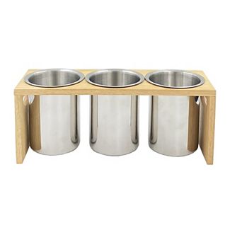 Stainless Steel Cutlery Holder with Wood Base 3 Compartments Drain Hole Easy Carry