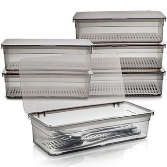 6 Pack Flatware Trays with Lid Drainer Stackable Plastic Utensil Holder