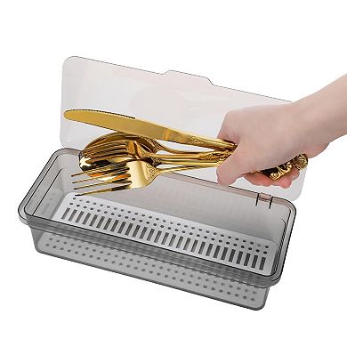 6 Pack Flatware Trays with Lid Drainer Stackable Plastic Utensil Holder