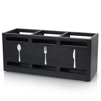 Wooden Silverware Organizer 3 Compartments Non-slip Utensil Holder for Kitchen Party