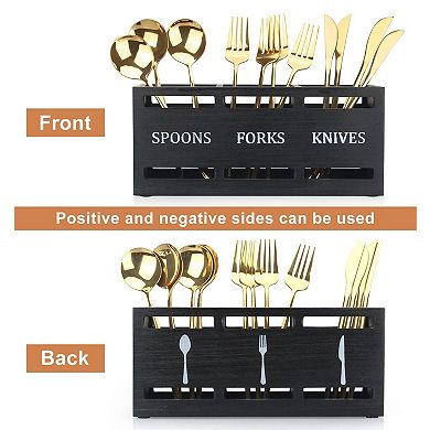 Wooden Silverware Organizer 3 Compartments Non-slip Utensil Holder for Kitchen Party