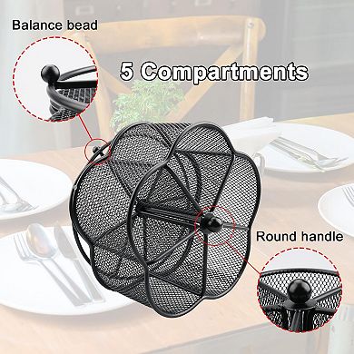 360° Rotating 5-Compartment Utensil Holder Kitchen Countertop Organizer for Home Outdoor Picnic