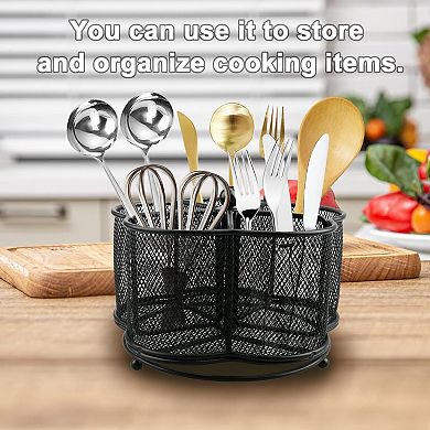 360° Rotating 5-Compartment Utensil Holder Kitchen Countertop Organizer for Home Outdoor Picnic