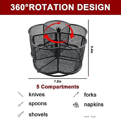 360° Rotating 5-Compartment Utensil Holder Kitchen Countertop Organizer for Home Outdoor Picnic