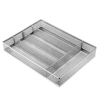 Drawer Organizer Cutlery Tray Silverware Storage 5 Compartments Non-slip Foam Feet Carbon Steel Mesh