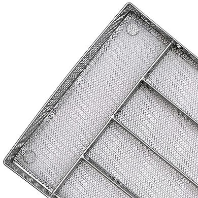 Drawer Organizer Cutlery Tray Silverware Storage 5 Compartments Non-slip Foam Feet Carbon Steel Mesh